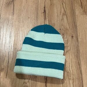 Kids Striped Beanie - Teal and Cream